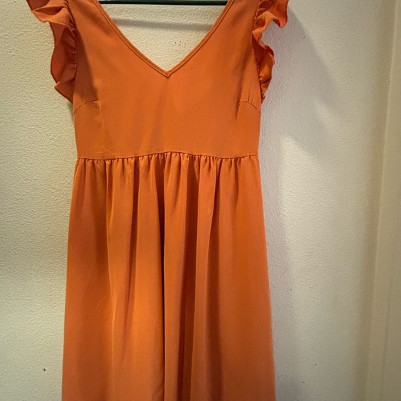 SHEIN Orange Midi Dress with Ruffle Sleeves - Picture 2 of 5